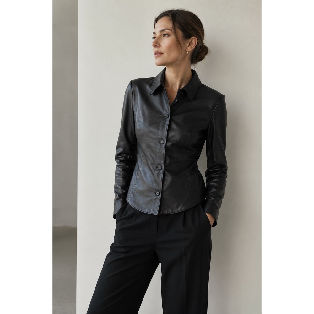 90's Vintage Cortefiel  Black Leather Button Up Shirt Small Grunge Minimalist